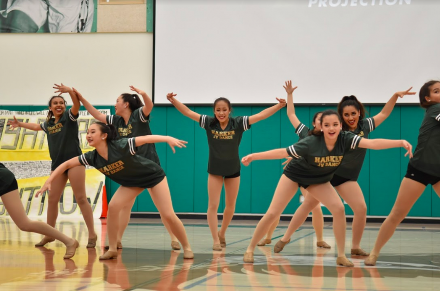 The junior varsity dance troupe performs their routine during todays spirit rally. This weeks dress up days included Murica Monday, Pajama Day Tuesday, Woodstock Wednesday, Career Day Thursday and Class Color Friday.