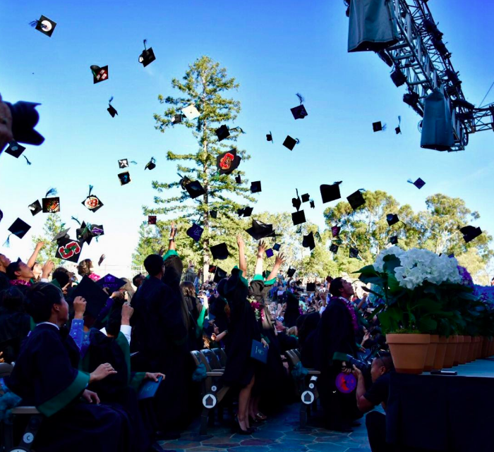 The Class of 2017 throws their caps into the air. The graduation ceremony was held at the Saratoga Mountain Winery on May 18 from 5 to 7 p.m.