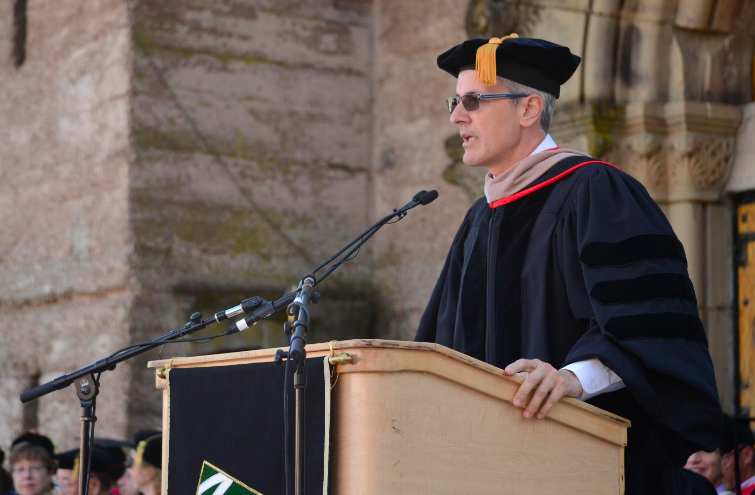 Former Head of School Chris Nikoloff delivers his farewell address to the Class of 2017 during the graduation ceremony. “Today is a special graduation to me because we are, in fact, graduating together, although I am sure you are graduating with a higher GPA. Even though we are leaving Harker together, its values of lifelong learning, commitment to excellence and service to others will not leave us," he said.