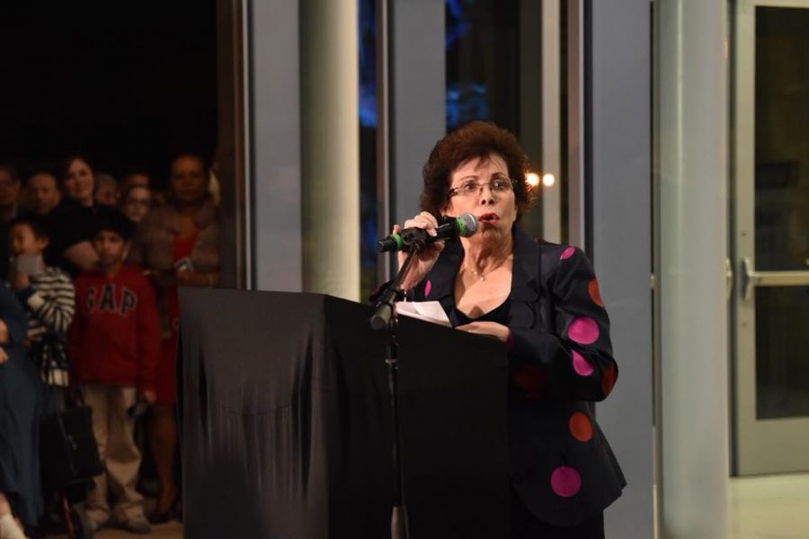Diana Nichols speaks at the opening of the Rothschild Performing Arts Center in February. 