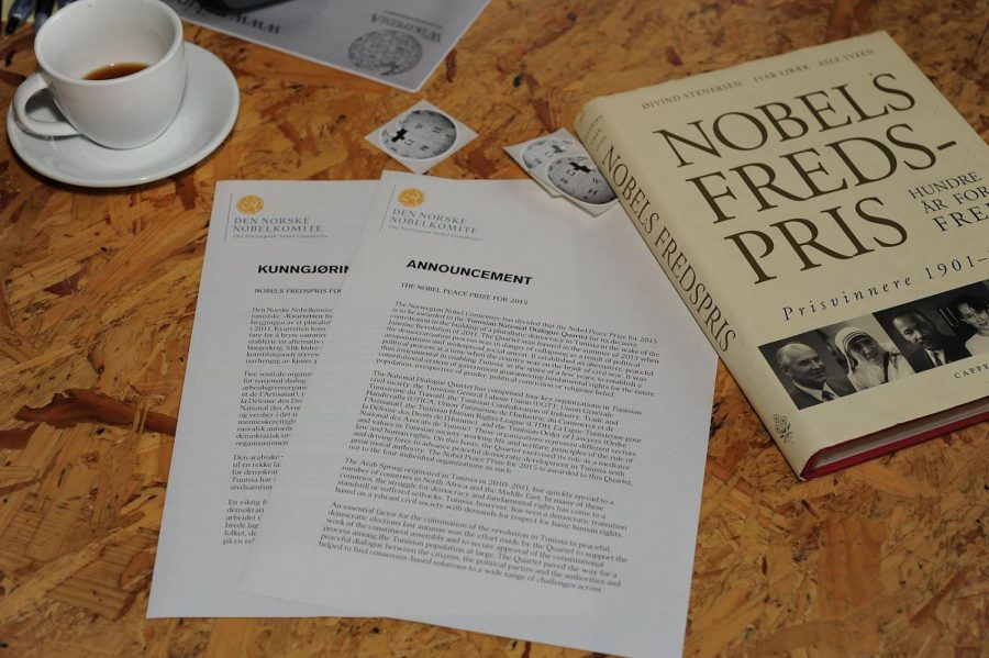 The announcement sheets for the Nobel Prizes. The Nobel Foundation announced the laureates for Physiology or Medicine, Physics, Chemistry, Economic Science and Peace starting Oct. 1.