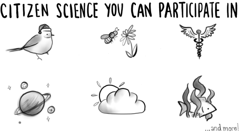 Some opportunities for citizen science include Agent Exoplanet, Project BudBurst, Mark2Cure, Christmas Bird Count, the Citizen Weather Observer Program and Cyanotracker.
