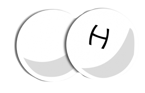 A rendition of an H2 molecule of the hydrogen gas used in fuel cells.