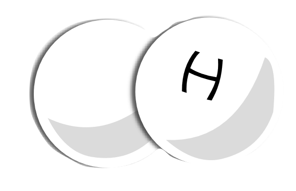 A rendition of an H2 molecule of the hydrogen gas used in fuel cells.