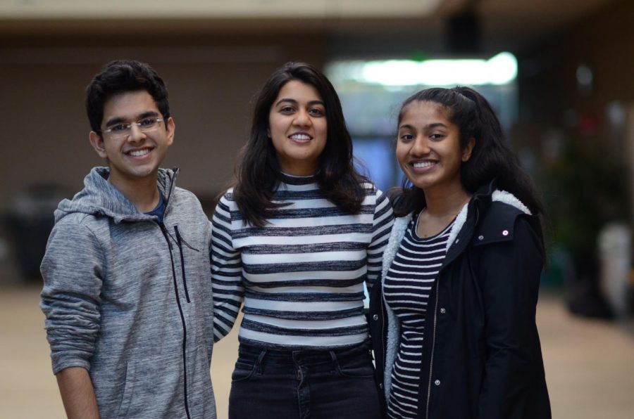 Harkers 2019 Regeneron Science Talent Search finalists, all seniors, pose for a picture. From left to right: Ayush Alag, Natasha Maniar and Ruhi Sayana.