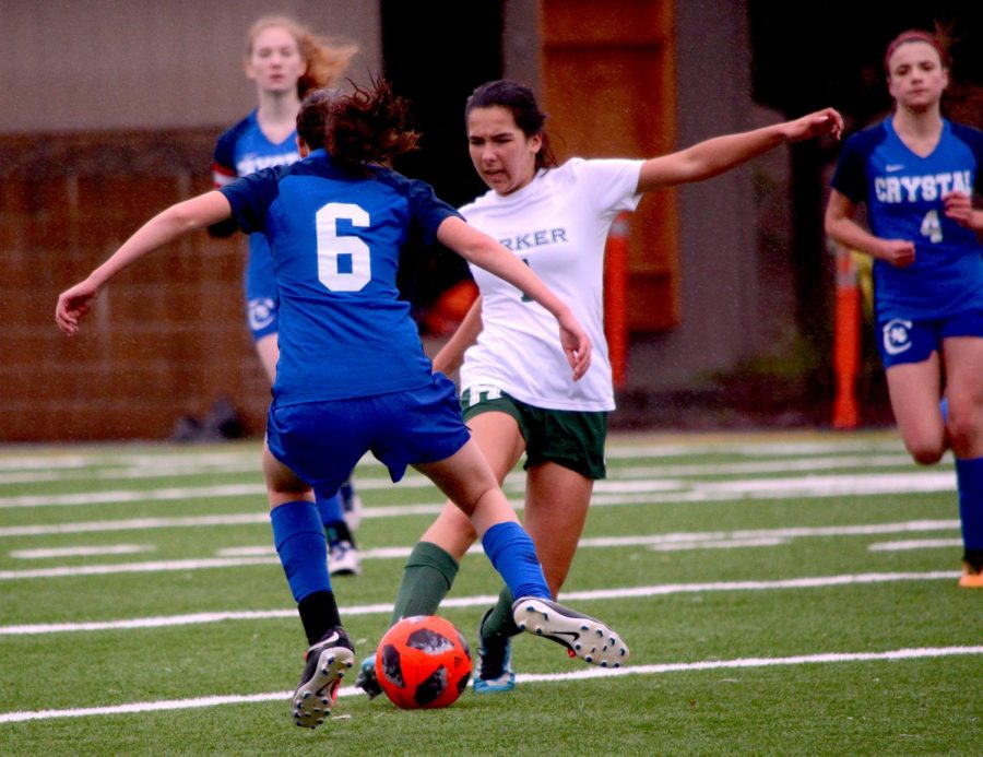 Emma Boyce (10) tussles for the ball against an opposing Crystal player. The girls lost 0-1 at home on Tuesday.