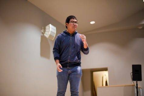 Ben Yuan (12) performs a monologue from Othello. Students monologues were judged by a group of five teachers, and the winning monologue will advance to the regional competition in March.