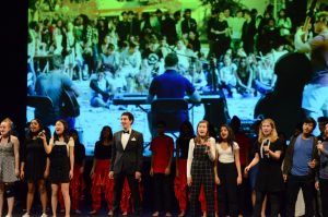 The performers at Hoscars close the show with a rendition of Seasons of Love from the musical Rent to celebrate the 125th anniversary of the Harker School.