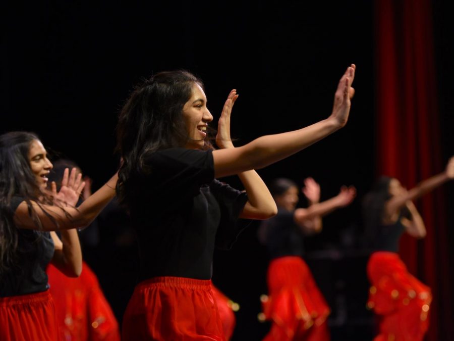 Sana Pandey (11) dances in sync with other Bollywood Club members in the clubs performance at Hoscars on March 8. Club members performed to Bollywood music.