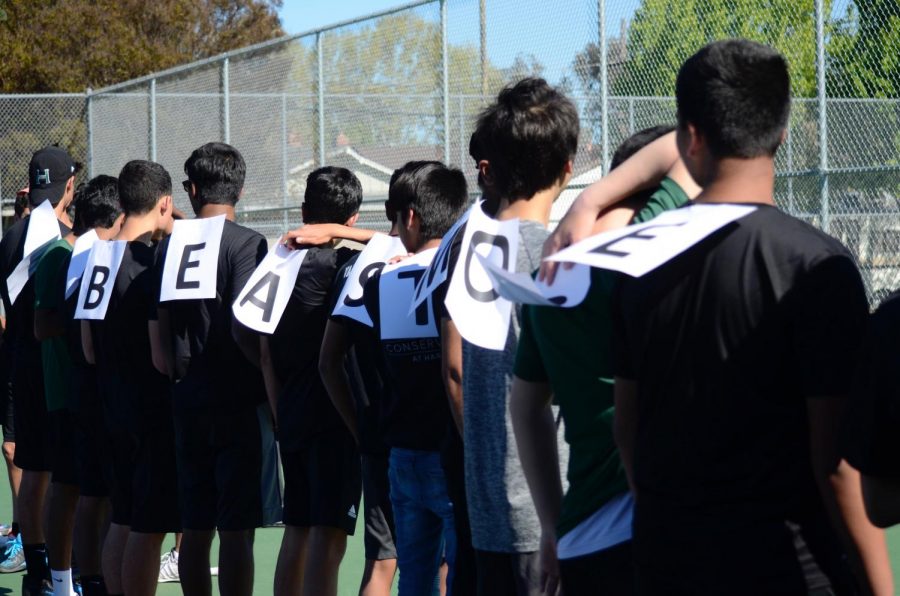 The team lines up with letters taped to their backs that spell out “KAISHANT BEAST MODE FOREVER” to honor the two seniors. 	“Our two seniors have been just massive on the team, just massive supporters and great players. They definitely know how to conduct themselves on and off the court,” assistant coach Mike Nguyen said. “[This is] the culmination of their high school experience and its just one of those crucial times where they transition to college.”