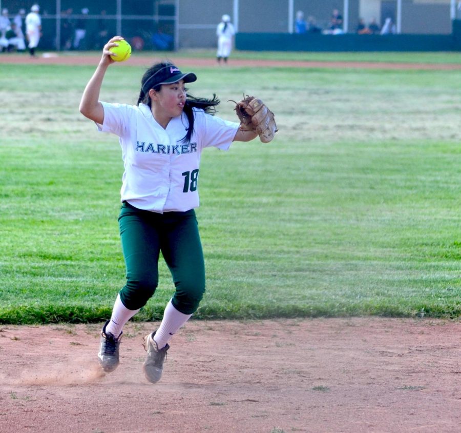 Taylor Lam (12) throws a ball to second base in a game against El Camino High. The Eagles won the game 14-11. 
