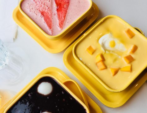 The watermelon sago, mango tofu pudding and red bean soup with glutinous rice balls in their bright yellow bowls exemplify SweetHoneys theme of blending traditional with trendy. Each dish was priced at around $5 to $7.