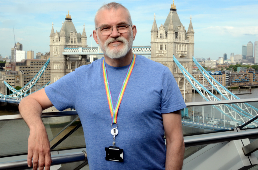 London assemblyman Andrew Boff stands on the outside balcony of the London City Hall with the Tower Bridge in the background. Andrew Boff is a member of the GLA Conservatives, which includes the London Assembly members that are part of the United Kingdom’s Conservative Party. 