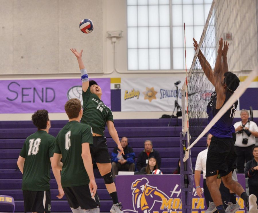 Billy Fan (11) reaches for a ball in the first set.