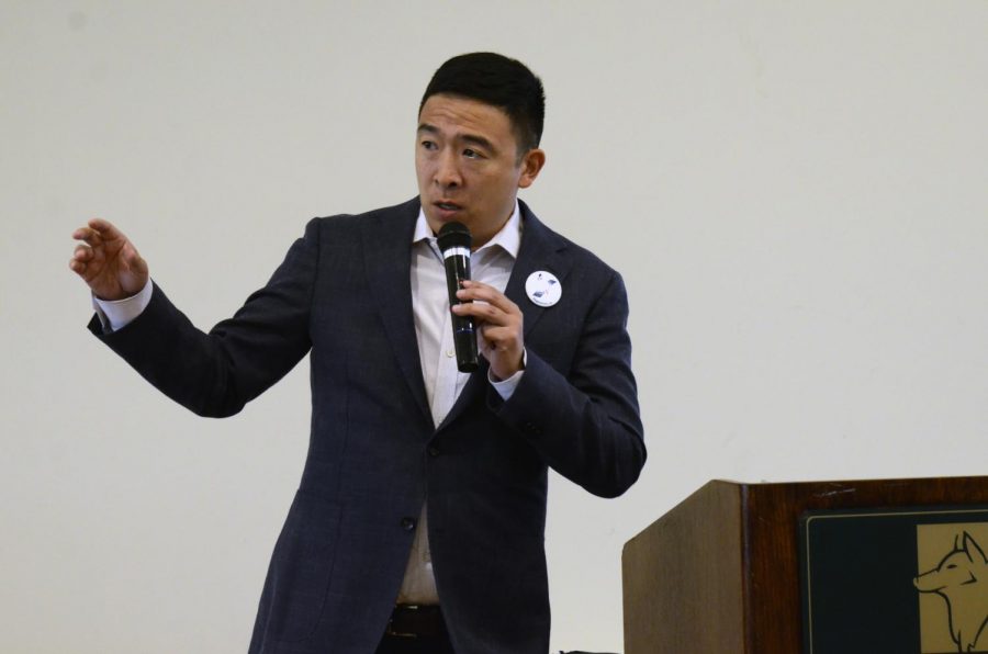 In his speech at a fundraiser in Morgan Hill yesterday, Democratic presidential candidate Andrew Yang called himself “the opposite of Trump: an Asian man who likes math.” Of people who voted for Trump in 2016, 10 percent have said that they support Yang.