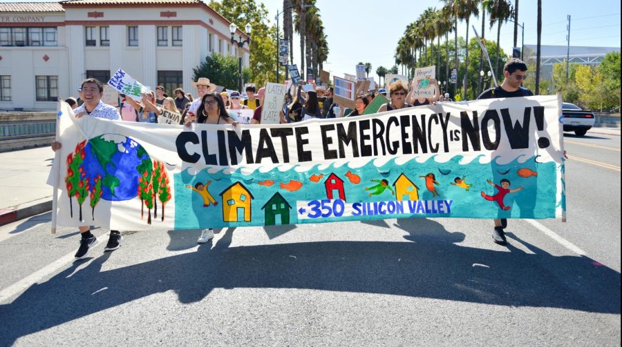 Climate strikers march down Santa Clara Street in downtown San Jose, chanting and shouting for environmental protection policies and governmental action. Last Friday, millions of protestors around the world took to the streets to demand climate action from national governments, most of these strikes led by youth activists.