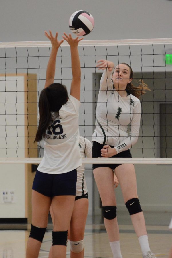 Lisa Shchegrov (10) swings out of the middle in the girl's junior varsity team's game against Mercy High School - Burlingame.