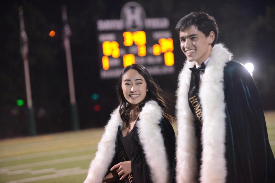 Grant Miner (12) and Kathy Fang (12) are crowned homecoming king and queen.