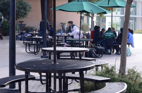 The quad during lunch today, which was unusually empty due to the large number of student absences. Many students chose to remain home today, following the discovery of a threatening graffiti message in a Dobbins boys bathroom yesterday.