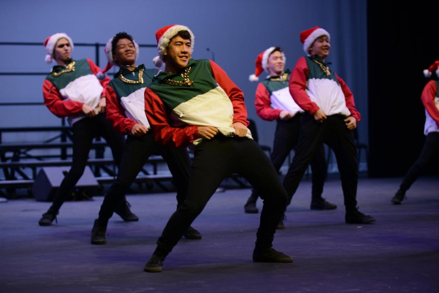 Members of the upper school all-male dance team Kinetic Krew perform during the annual BAD concert.