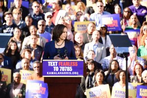 Sen. Kamala Harris looks out at the crowd gathered in her hometown, Oakland, for the official announcement of her 2020 presidential bid. Harris dropped out of the race this morning after publishing announcements on Twitter and Facebook. 