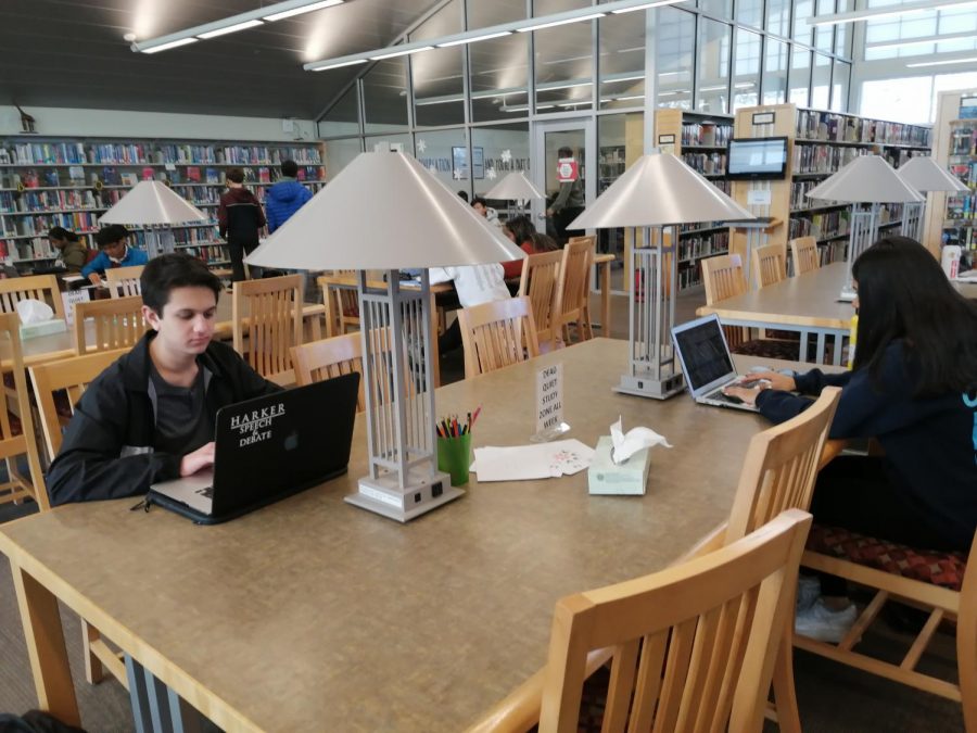 Students study in the library for upcoming final exams. The library has instituted a Dead Quiet Study Zone where talking is completely banned.