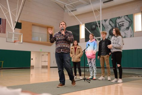 Eric Kallbrier, director of student organizations and assistant upper school activities coordinator, gives an overview of the Harker summer camp jobs. He invited past summer camp employees Emiko Armstrong (12), Griffin Cook (12), Chance Hewitt (11) and Liza Shchegrov (10) to talk about their experiences.