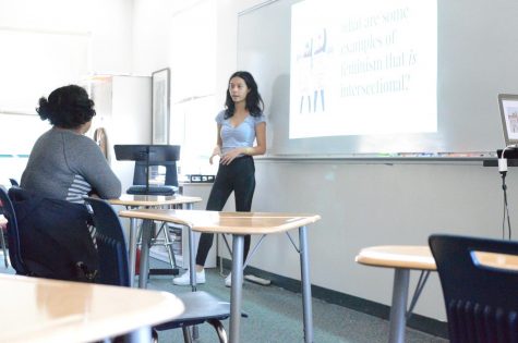 FEM Club officer Julia Biswas discusses intersectional feminism at the second Fem Forum of the semester.