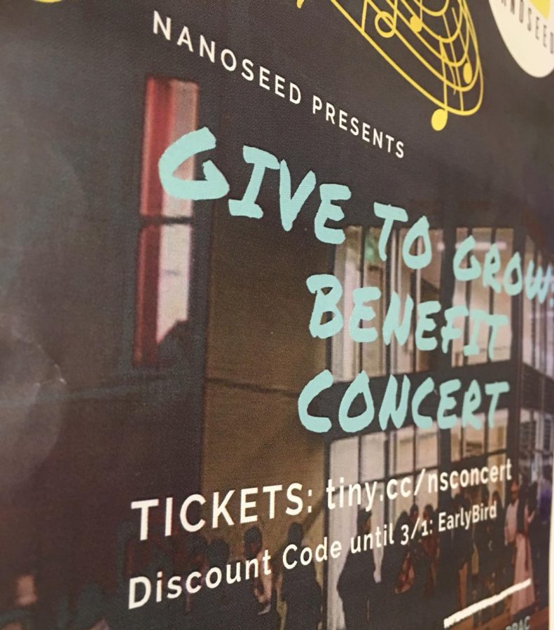A poster advertising the Nanoseed benefit concert, scheduled for this Friday. Nanoseed, founded in 2014, is a student-run nonprofit organization dedicated to alleviate poverty in areas of rural China. There are twelve branches across California, each of which is headed by three students at the school where the branch is located.