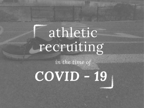 A pair of long-distance running shoes lies on an empty track. The cancellation of interscholastic spring sports has drastically changed the recruiting scene for athletes looking to play in college — especially juniors. 