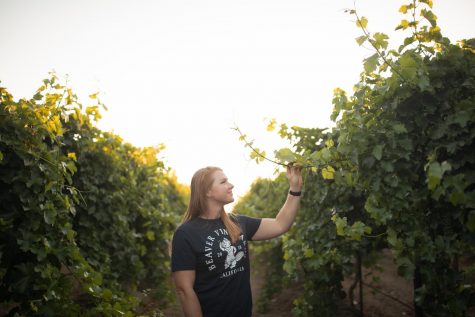 Tara Beaver Coronado poses at her vineyard in Northern California. Despite the 10 to 20 year commitment of a vineyard, Coronado loves facing challenges, asking questions, and continually learning. Since planting her vineyard in April 2018, Coronado just completed her first harvest in late August of this year, a three-night culmination of two years of work.