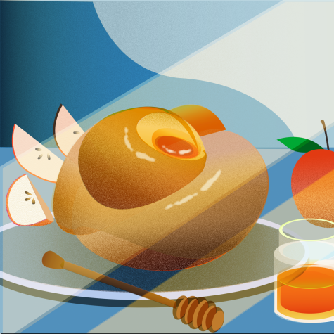 Bright red apples dipped in rich, golden honey and a spiraling challah, or type of bread, sit on a table as part of a celebration of Rosh Hashanah, a Jewish holiday where observers celebrate the start of a new year. Both of these foods are intrinsic traditions of this holiday.