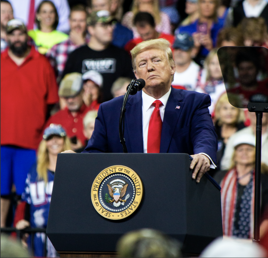 President+Donald+Trump+addresses+the+crowd+at+Target+Center+in+Minneapolis%2C+MN%2C+for+his+2020+presidential+campaign+rally+on+October+10%2C+2019.+The+Senate+is+currently+holding+Trumps+second+impeachment+trial+on+charges+of+incitement+of+insurrection.