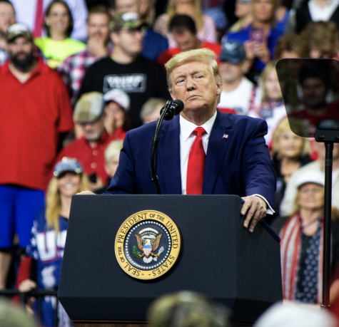 President Donald Trump addresses the crowd at Target Center in Minneapolis, MN, for his 2020 presidential campaign rally on October 10, 2019.