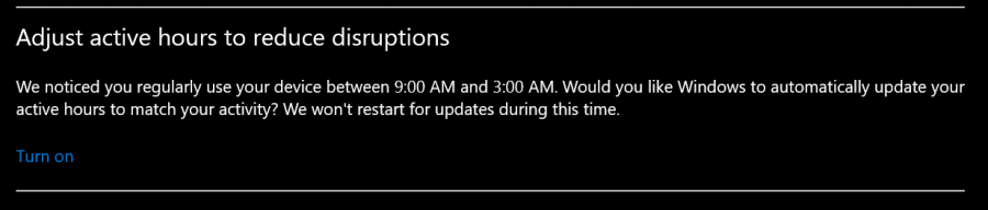 This notification is from a screenshot of the Windows update page. Although I was at least peripherally aware of the poor sleep habits I had developed in the past year, it was still quite shocking to see the evidence.