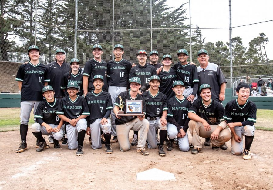 The+baseball+team+poses+with+their+CCS+Championship+Plaque+after+their+16-14+victory+against+Stevenson.+Down+5-14+by+the+end+of+the+penultimate+inning%2C+the+baseball+team+staged+an+incredible+comeback+in+the+final+inning+to+win+the+game%2C+scoring+11+consecutive+runs+on+a+single+out.