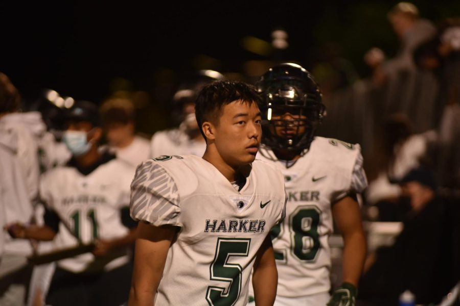 Daniel Lin (10) walks onto the field after a time out.