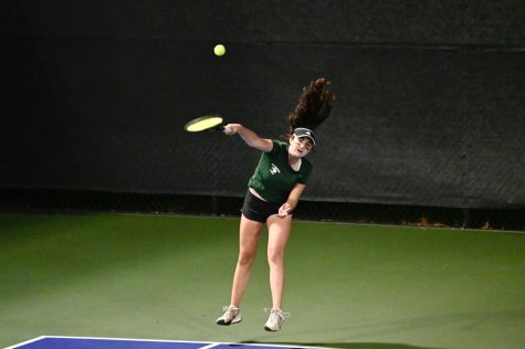 Rachel Hernandez (10) serves the ball. The varsity girls tennis team defeated Menlo 6-1 on Saturday at Bay Club Los Gatos to repeat as CCS Champions.