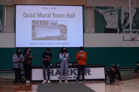 Michelle Liu (12), Eric Zhang (9), Cynthia Wang (10), Alex Lan (11), Gloria Zhu (12) and Kailash Ranganathan (12) from Art Club and ASB announced a town hall about a planned mural in the Quad that took place on Tuesday at lunch. A second town hall will take place in December, with the planned installation of the art mural in March.