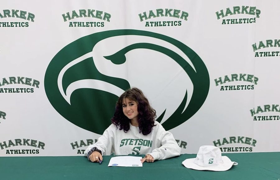 Four-year varsity volleyball athlete Tara Ozdemir (12) signs a letter of intent to play Division 1 beach volleyball at Stetson University. Tara is the second student in Harker history to play beach volleyball at the collegiate level.