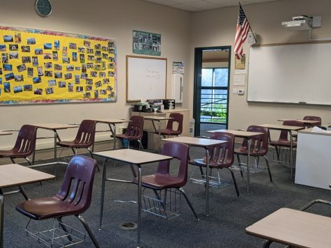 The classroom of upper school math teacher Gabriele Stahl. All upper school math teachers prepared their classrooms by separating desks before the AMC 10 and 12 exams on Nov. 10. The contests were administered in-person this year, though students still took the exams on their laptops.