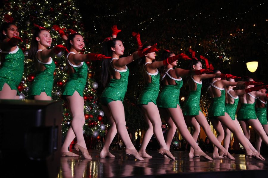 Members of the Harker Dance Company pose in a line in their routine to Santa Baby. The other routine they performed was to Chapstick.