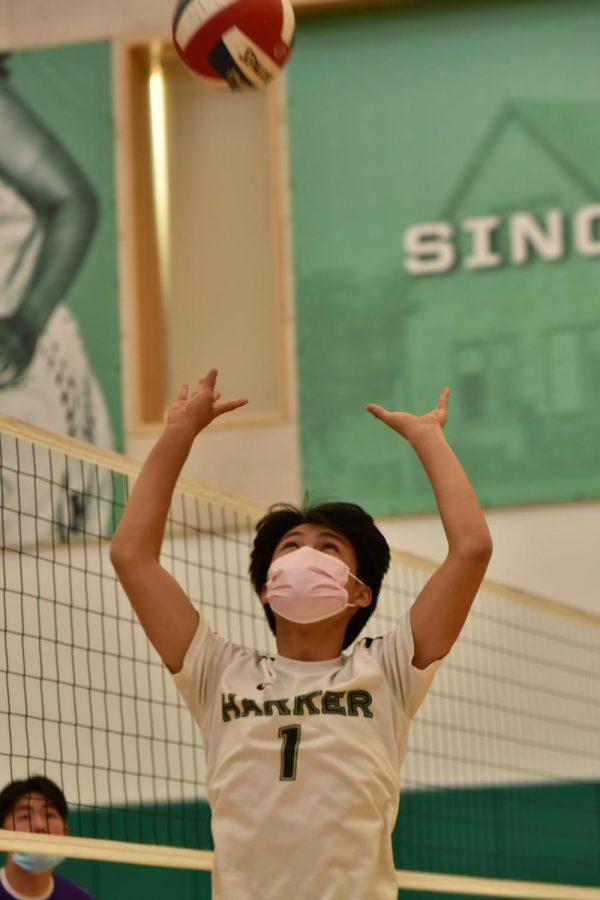 Jack Shen (10) sets the ball during the JV Boys Volleyball game against Monta Vista on March 16. The team will play Los Gatos High School on March 23.