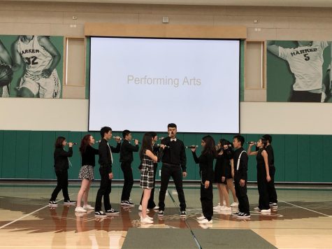 Downbeat takes the stage with an a cappella arrangement of TV show “Euphoria”’s song “All for Us. Spring Choral Concert took place last Thursday at 6:30 p.m., with performances by upper school singing groups Bel Canto, Camerata, Cantilena and Downbeat.