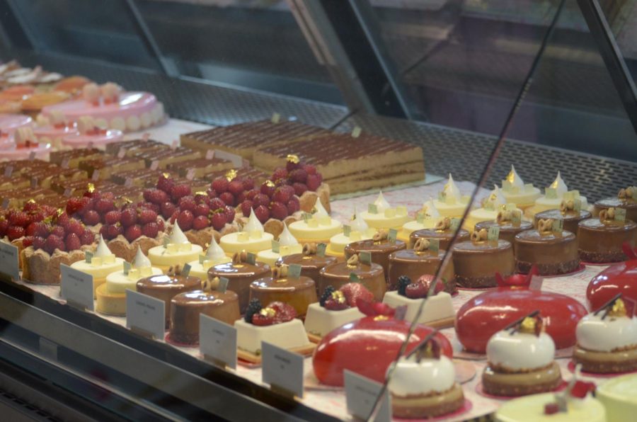 A selection of cakes and desserts in the bakery section of the restaurant. Customers could purchase sweets like macarons, which came in boxes of five for $16.
