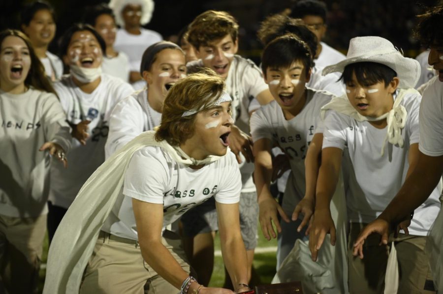 Leo Sobczyn (10) yells as the sophomores win tug of war finals. The class of 2025 claimed first place in 10 seconds. 