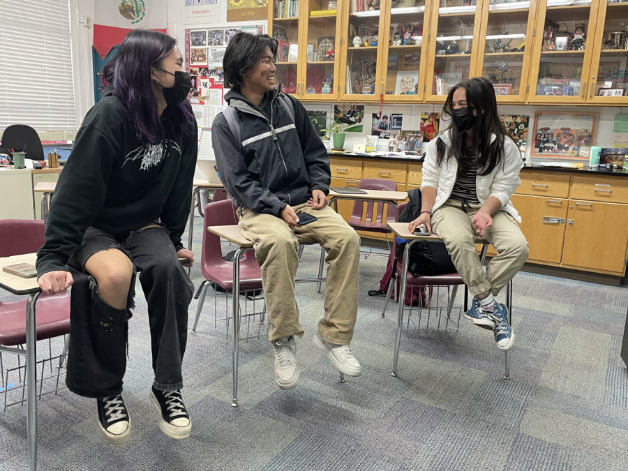 Green Team officers Joelle Weng (11), Gary Ding (12) and Siddhi Jain (11) plan for the Dec. 4 planting pollinators community service trip on Nov. 11 after school. The event garnered 11 students, including three Green Team officers, and two faculty members.