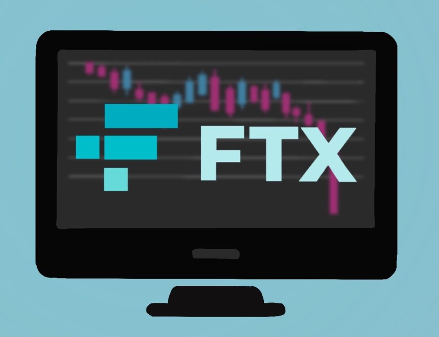 An illustration of the logo of the cryptocurrency company FTX, or Futures Exchange. Previously the third-largest cryptocurrency exchange internationally with a valuation of 32 billion, FTX declared bankruptcy in November 2022, prompting an FBI investigation into its founder Sam Bankman-Fried for fraud.