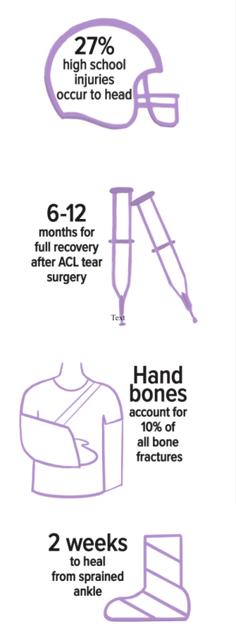 An illustration of some common sports injuries. Even within high school athletics, many students struggle with sudden injuries that hinder their abilities to play their respective sports.