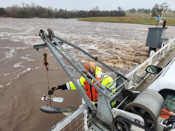 Storm water flows in the Cosumnes River in Michigan Bar, California. Governor Gavin Newsom signed an executive order on Jan. 16 to support the emergency response to the series of winter storms that have afflicted the state since the end of December and to provide aid to communities impacted by the storms.